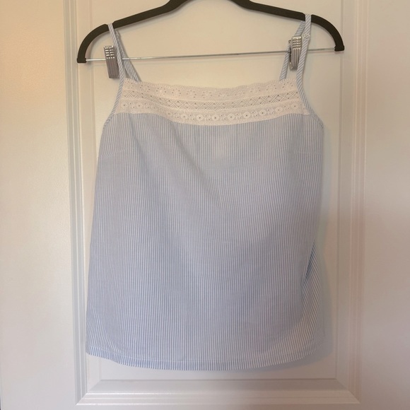 Shabby Chic Blue and White Striped Pajama Set with Lace Trim Size Medium - Picture 6 of 8